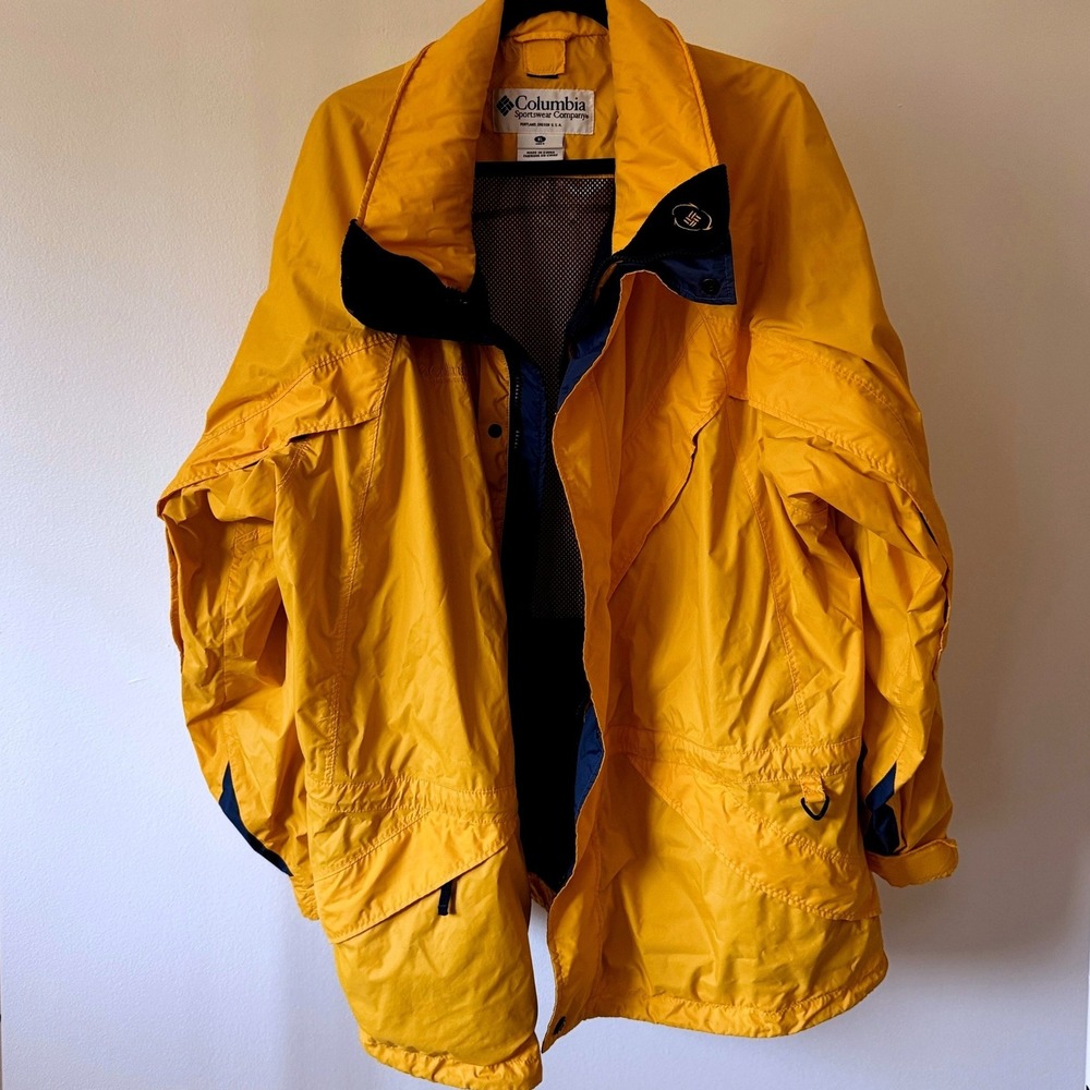 VTG! Columbia Sportswear Company Mens Yellow Omni‎ Tech Waterproof Jacket XL